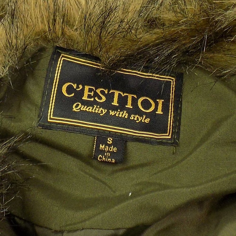 C'Esttoi Chico Belted Puffer Coat Fur Collar Olive Green NEW WITHOUT TAGS - Picture 9 of 10